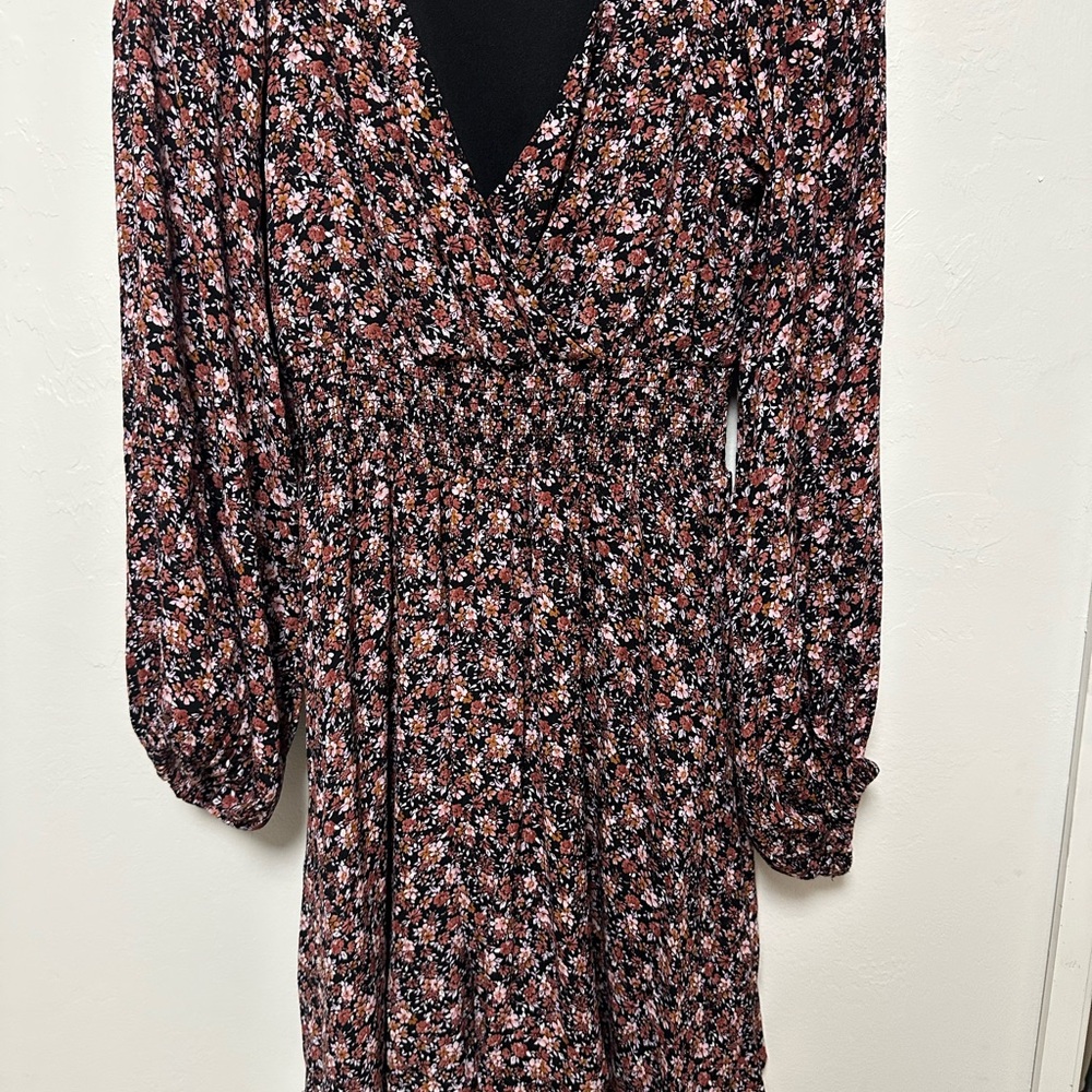 GB Girls Black and Pink Floral Long Sleeve Dress